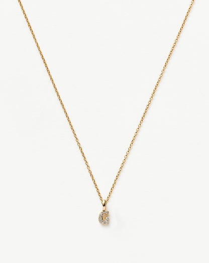 Fine Diamond Initial Mini Pendant Necklace - G | 14ct Solid Yellow Gold Plated/Diamond