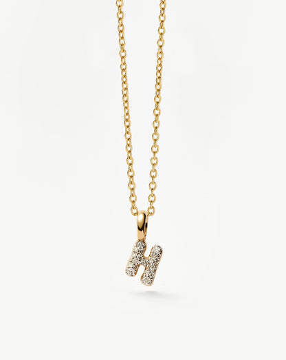 Fine Diamond Initial Mini Pendant Necklace - H | 14ct Solid Yellow Gold Plated/Diamond