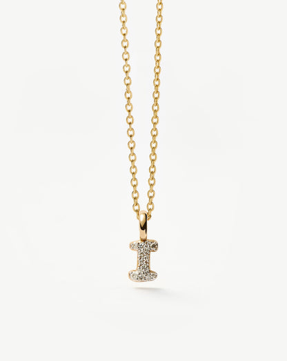 Fine Diamond Initial Mini Pendant Necklace - I | 14ct Solid Yellow Gold Plated/Diamond