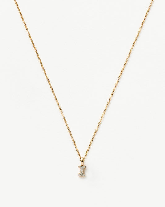 Fine Diamond Initial Mini Pendant Necklace - I | 14ct Solid Yellow Gold Plated/Diamond