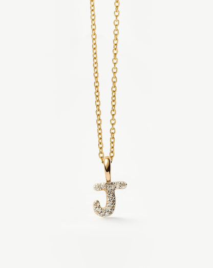 Fine Diamond Initial Mini Pendant Necklace - J | 14ct Solid Yellow Gold Plated/Diamond