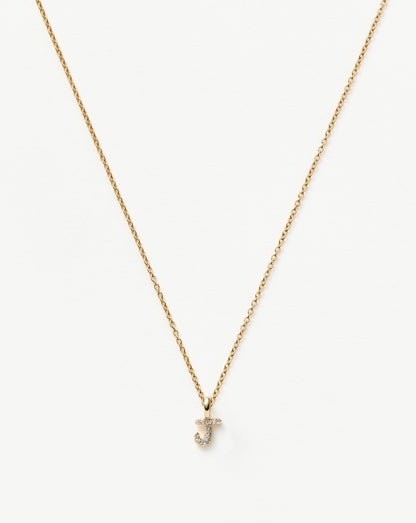 Fine Diamond Initial Mini Pendant Necklace - J | 14ct Solid Yellow Gold Plated/Diamond