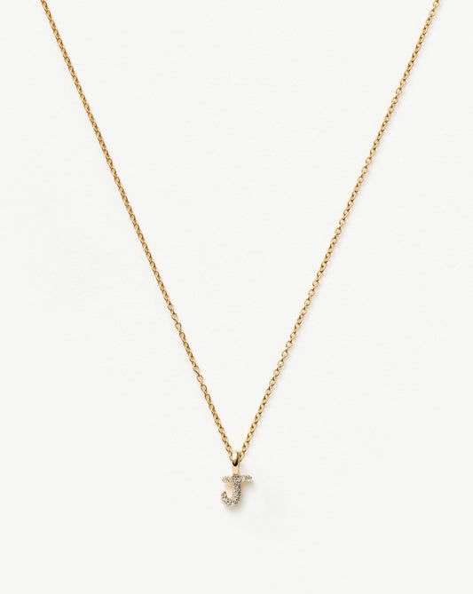Fine Diamond Initial Mini Pendant Necklace - J | 14ct Solid Yellow Gold Plated/Diamond
