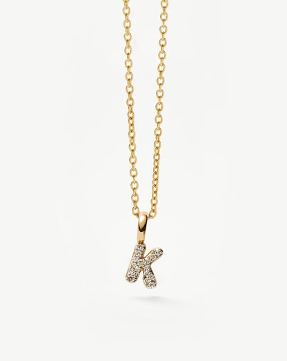 Fine Diamond Initial Mini Pendant Necklace - K | 14ct Solid Yellow Gold Plated/Diamond