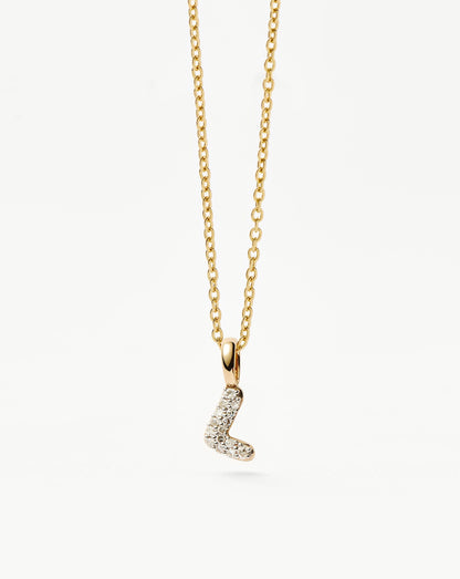 Fine Diamond Initial Mini Pendant Necklace - L | 14ct Solid Yellow Gold Plated/Diamond