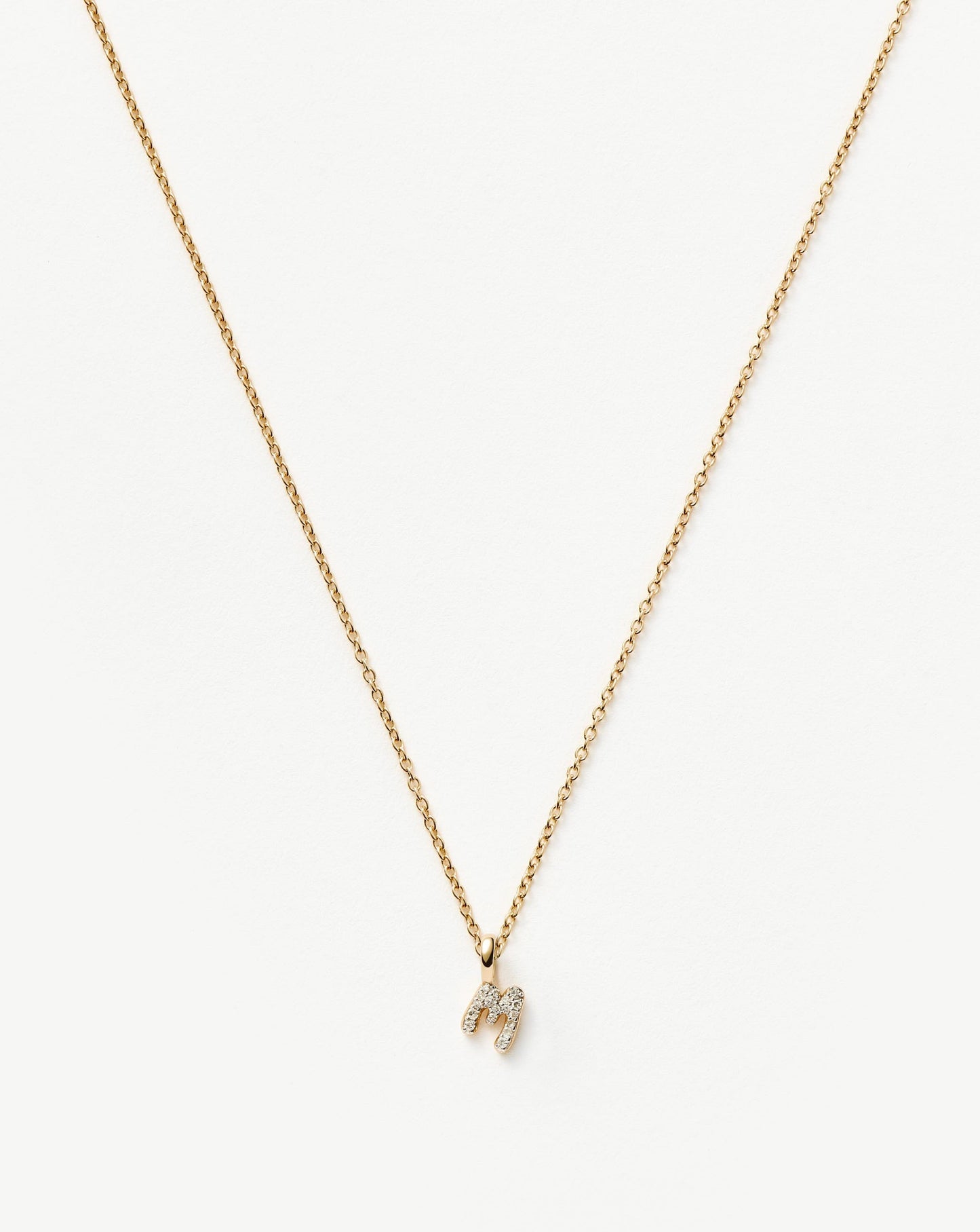 Fine Diamond Initial Mini Pendant Necklace  - M | 14ct Solid Yellow Gold Plated/Diamond
