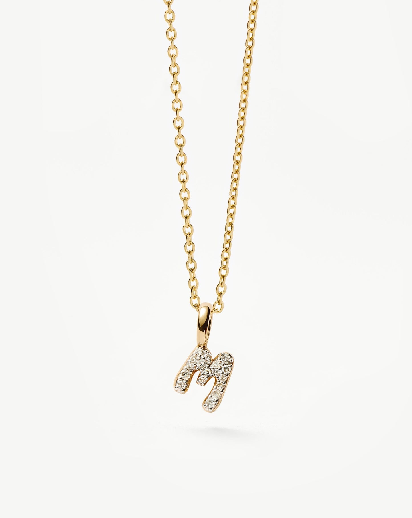 Fine Diamond Initial Mini Pendant Necklace  - M | 14ct Solid Yellow Gold Plated/Diamond