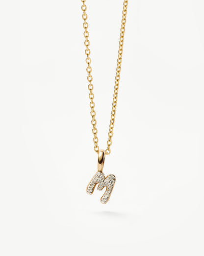 Fine Diamond Initial Mini Pendant Necklace  - M | 14ct Solid Yellow Gold Plated/Diamond