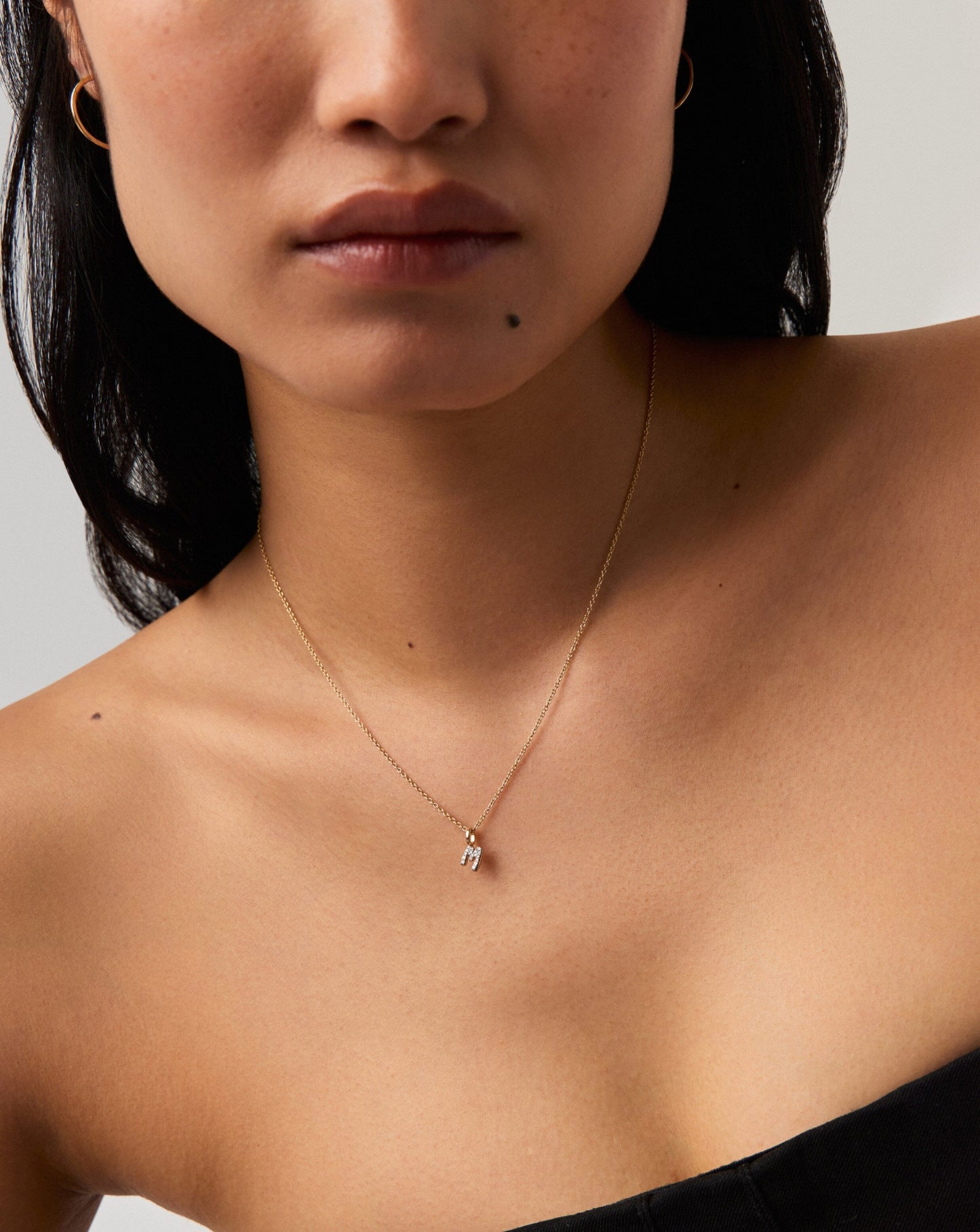 Fine Diamond Initial Mini Pendant Necklace  - M | 14ct Solid Yellow Gold Plated/Diamond