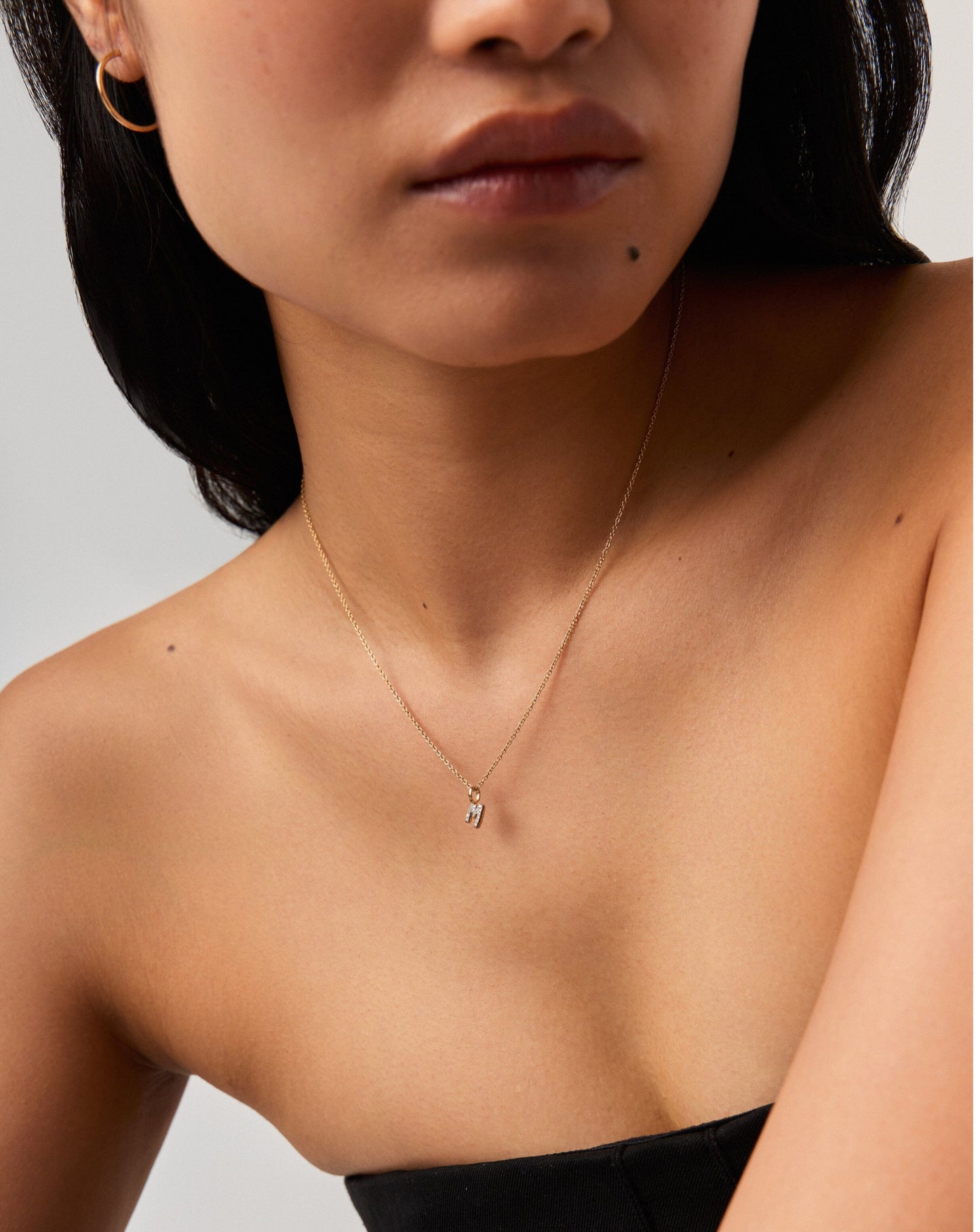 Fine Diamond Initial Mini Pendant Necklace  - M | 14ct Solid Yellow Gold Plated/Diamond