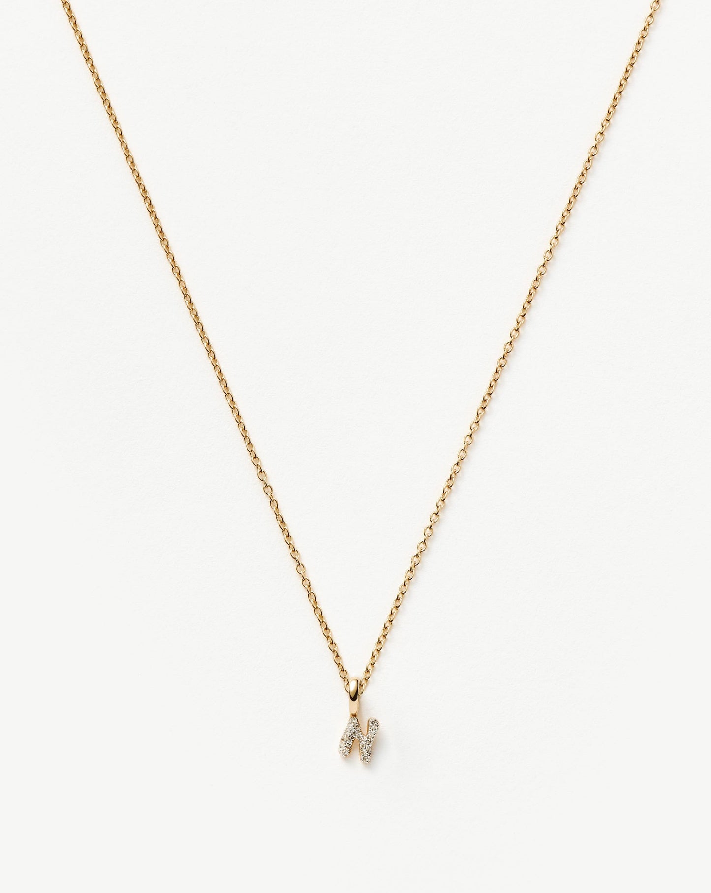 Fine Diamond Initial Mini Pendant Necklace - N | 14ct Solid Yellow Gold Plated/Diamond