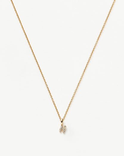 Fine Diamond Initial Mini Pendant Necklace - N | 14ct Solid Yellow Gold Plated/Diamond