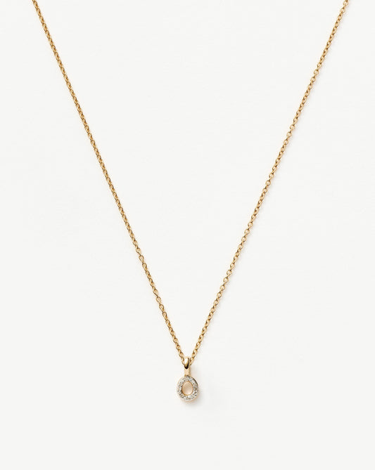 Fine Diamond Initial Mini Pendant Necklace - O | 14ct Solid Yellow Gold Plated/Diamond
