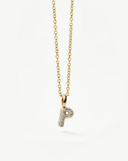 Fine Diamond Initial Mini Pendant Necklace - P | 14ct Solid Yellow Gold Plated/Diamond