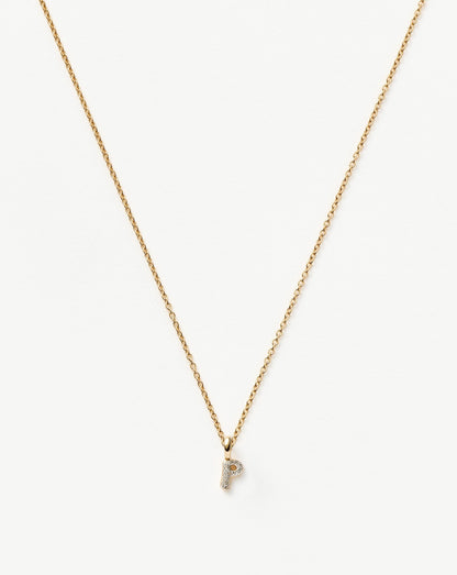Fine Diamond Initial Mini Pendant Necklace - P | 14ct Solid Yellow Gold Plated/Diamond