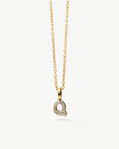 Fine Diamond Initial Mini Pendant Necklace - Q | 14ct Solid Yellow Gold Plated/Diamond