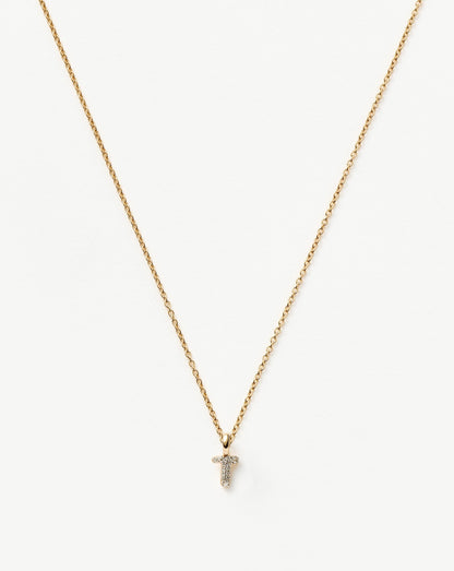 Fine Diamond Initial Mini Pendant Necklace - T | 14ct Solid Yellow Gold Plated/Diamond