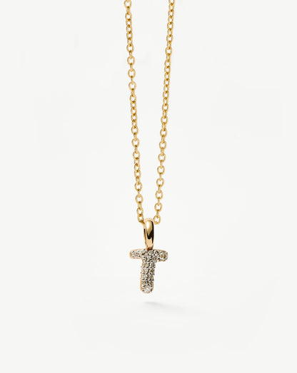 Fine Diamond Initial Mini Pendant Necklace - T | 14ct Solid Yellow Gold Plated/Diamond