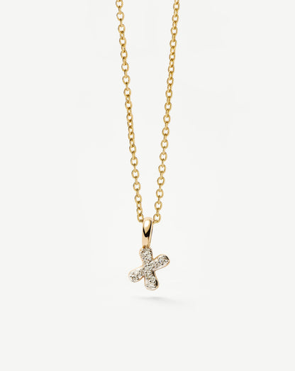 Fine Diamond Initial Mini Pendant Necklace - X | 14ct Solid Yellow Gold Plated/Diamond