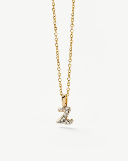 Fine Diamond Initial Mini Pendant Necklace - Z | 14ct Solid Yellow Gold Plated/Diamond