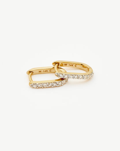 Fine Diamond Ovate Mini Hoop Earrings | 14ct Solid Gold/Diamond