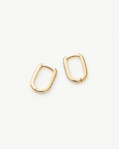 Fine Diamond Ovate Mini Hoop Earrings | 14ct Solid Gold/Diamond