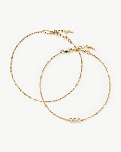 Fine Diamond Solitaire & Twisted Chain Bracelet Set | 14ct Solid Gold Diamond