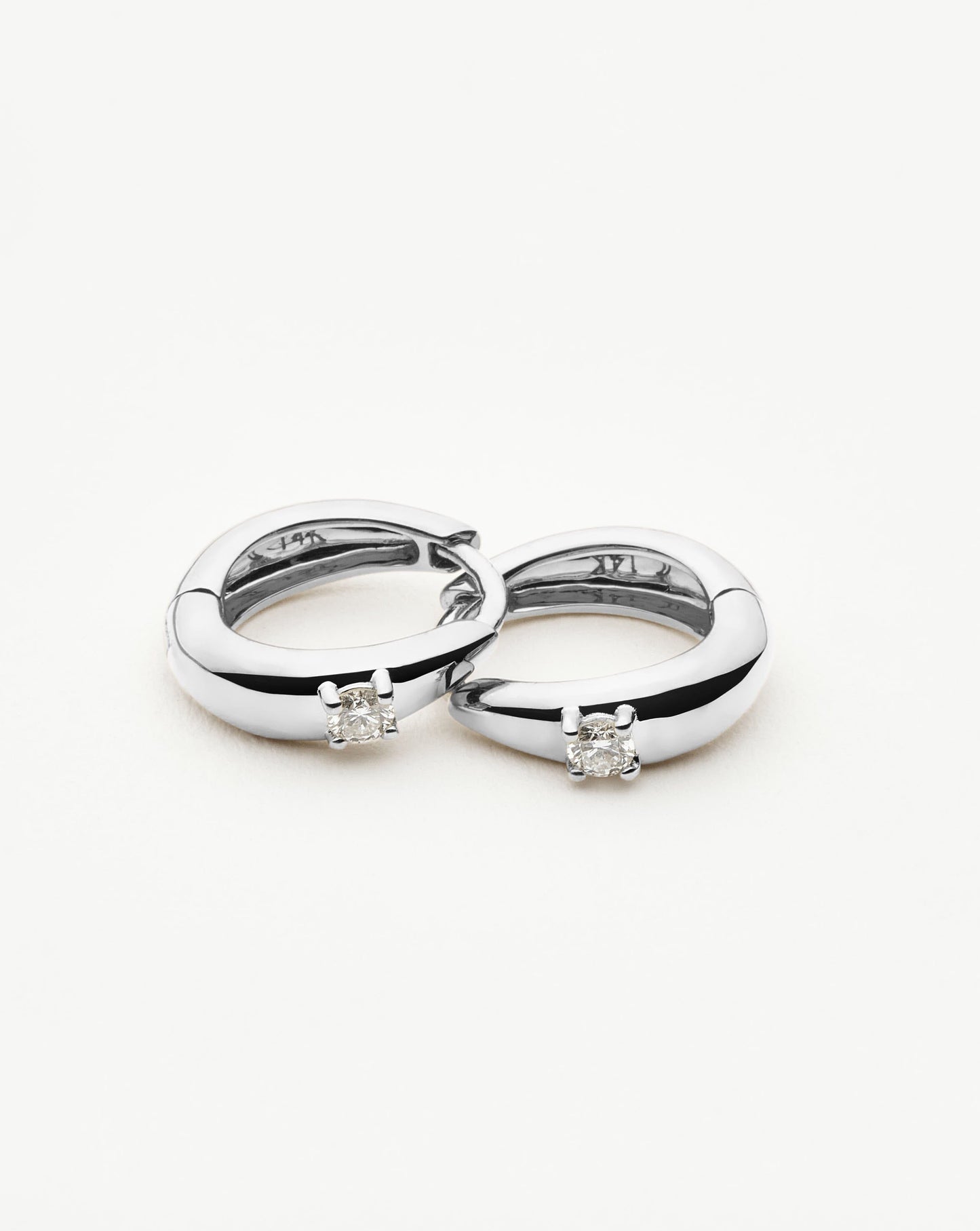 Fine Single Diamond Dome Huggies | 14ct Solid White Gold/Diamond