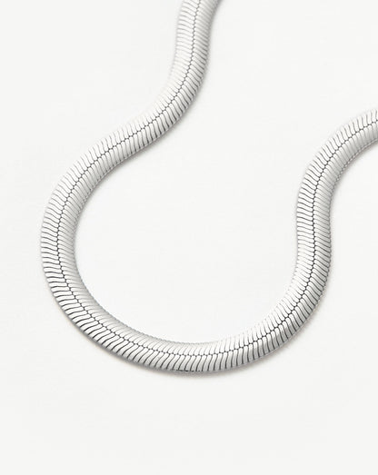 Flat Snake Chain Necklace | Rhodium Plated on Recycled Sterling Silver