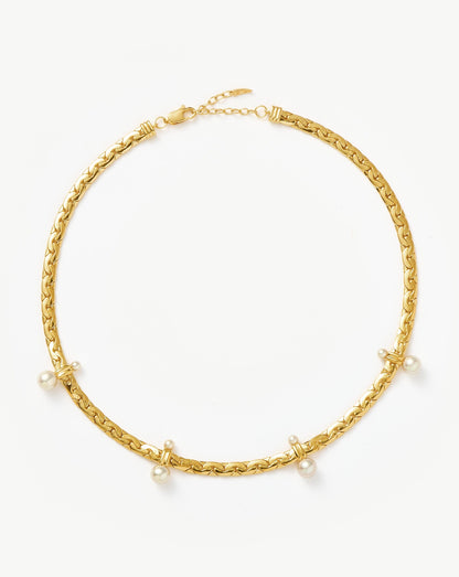 Floating Pearl Cobra Chain Choker | 18ct Gold Plated/Pearl