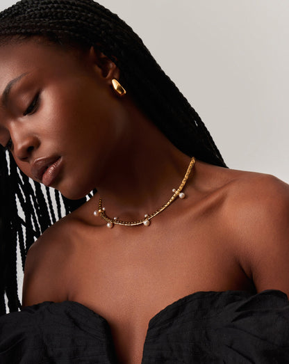 Floating Pearl Cobra Chain Choker | 18ct Gold Plated/Pearl