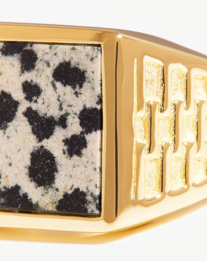 Fused Woven Gemstone Square Signet Ring | 18ct Gold Vermeil/Dalmation Jasper