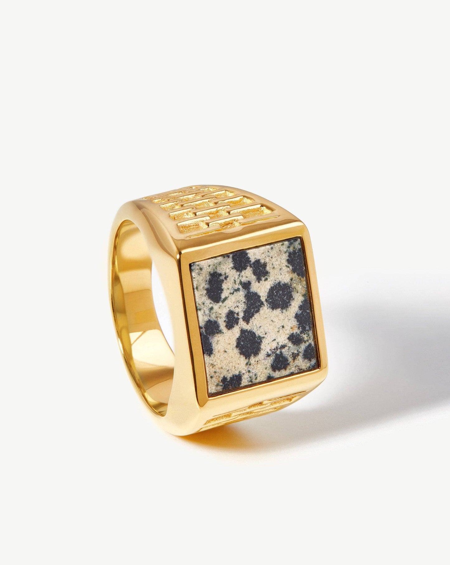 Fused Woven Gemstone Square Signet Ring | 18ct Gold Vermeil/Dalmation Jasper