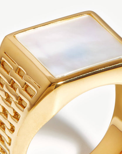 Fused Woven Gemstone Square Signet Ring | 18ct Gold Vermeil/Mother of Pearl