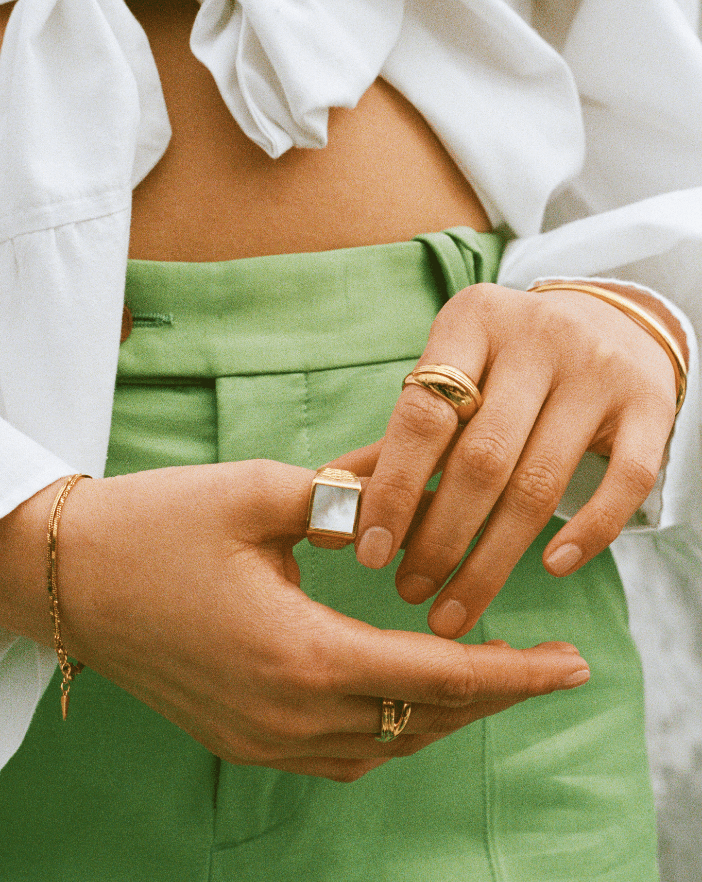 Fused Woven Gemstone Square Signet Ring | 18ct Gold Vermeil/Mother of Pearl