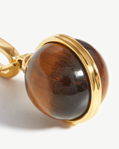 Gemstone Sphere Clip-On Pendant | 18ct Gold Plated, Tigers Eye