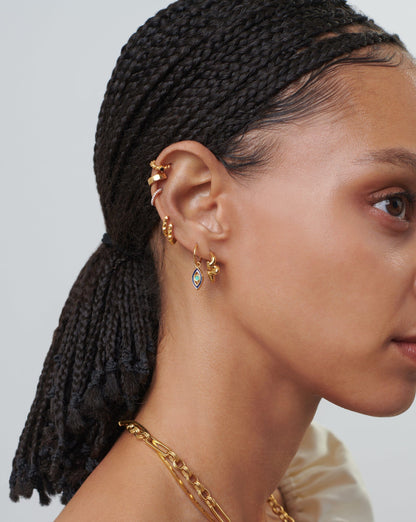 Good Vibes Enamel Evil Eye Mini Charm Hoop Earrings | 18ct Gold Vermeil/Aqua & Navy