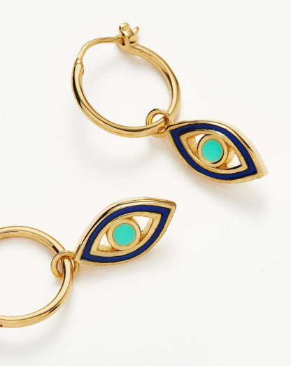 Good Vibes Enamel Evil Eye Mini Charm Hoop Earrings | 18ct Gold Vermeil/Aqua & Navy
