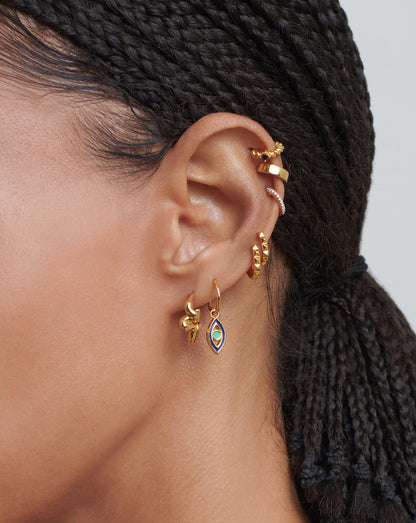 Good Vibes Enamel Evil Eye Mini Charm Hoop Earrings | 18ct Gold Vermeil/Aqua & Navy