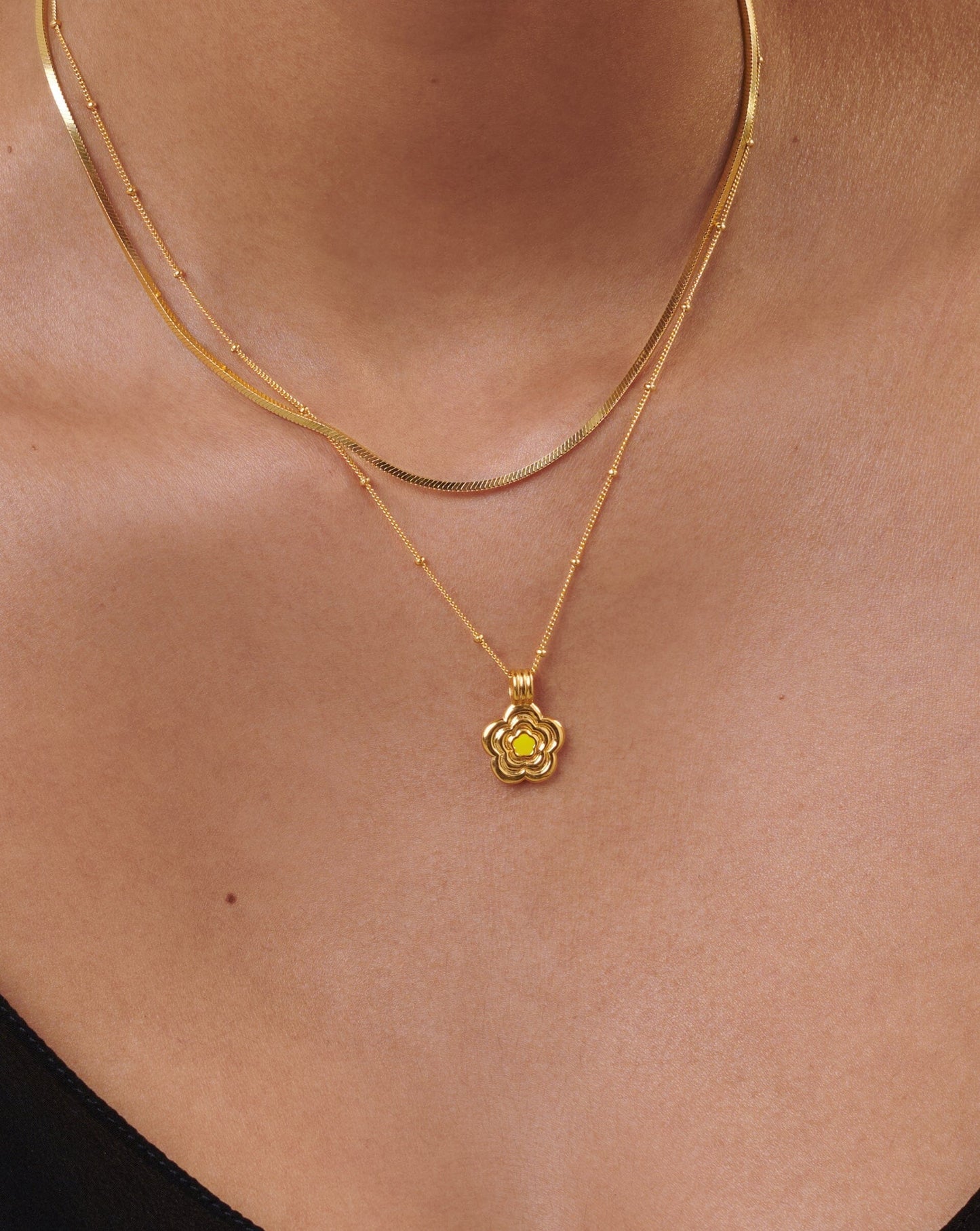 Good Vibes Enamel Flower Pendant Necklace | 18ct Gold Vermeil/Lemon Yellow