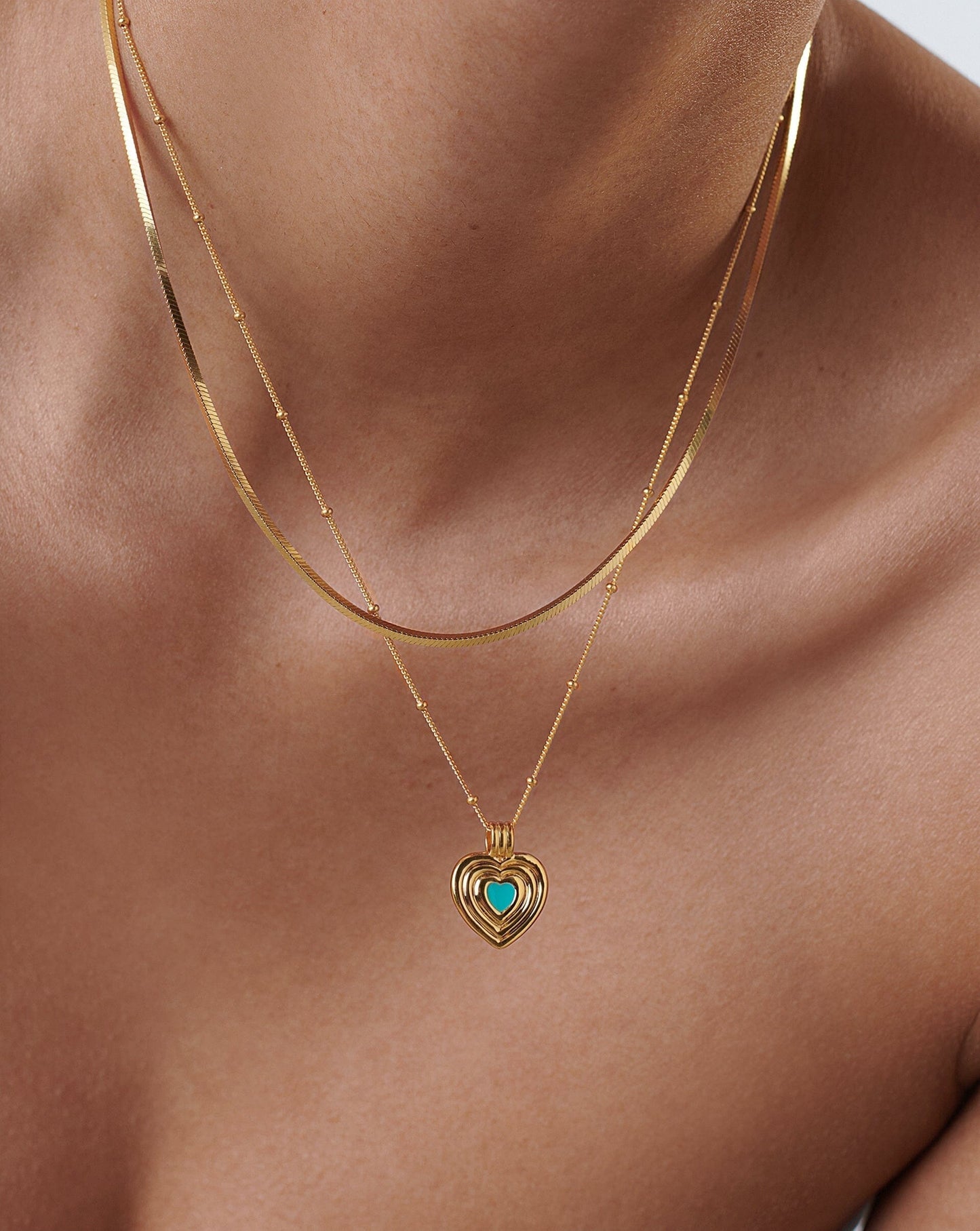 Good Vibes Enamel Heart Pendant Necklace | 18ct Gold Vermeil/Aqua
