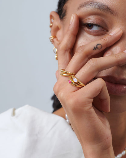 Good Vibes Gemstone Stacking Ring | 18ct Gold Vermeil/Rainbow Moonstone