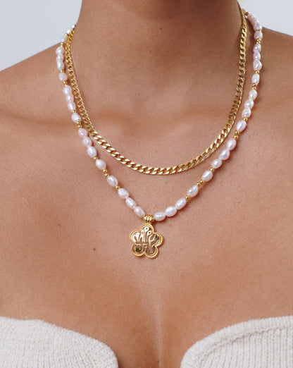 Good Vibes Happy Days Flower Pendant Pearl Necklace