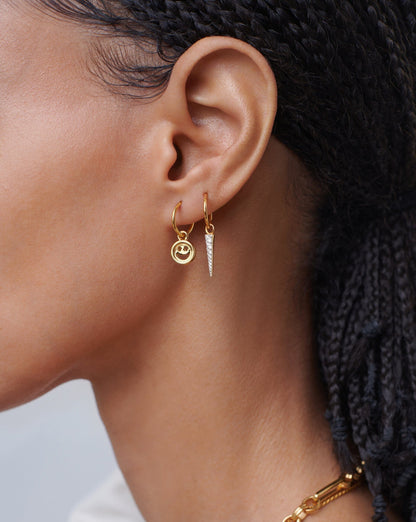 Good Vibes Happy Face Mini Charm Hoop Earrings