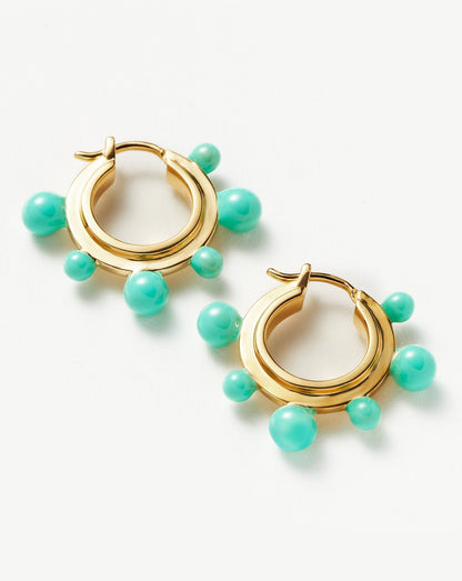 Good Vibes Neon Enamel Sphere Small Hoop Earrings | 18ct Gold Plated/Aqua