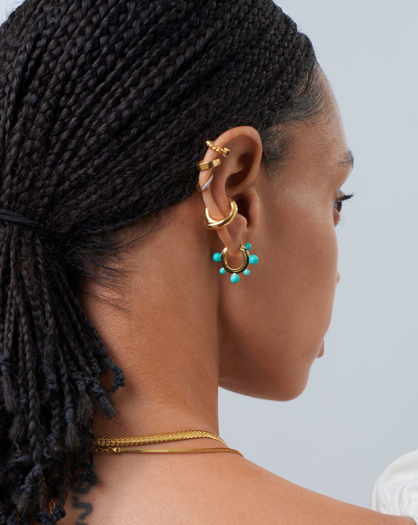 Good Vibes Neon Enamel Sphere Small Hoop Earrings | 18ct Gold Plated/Aqua