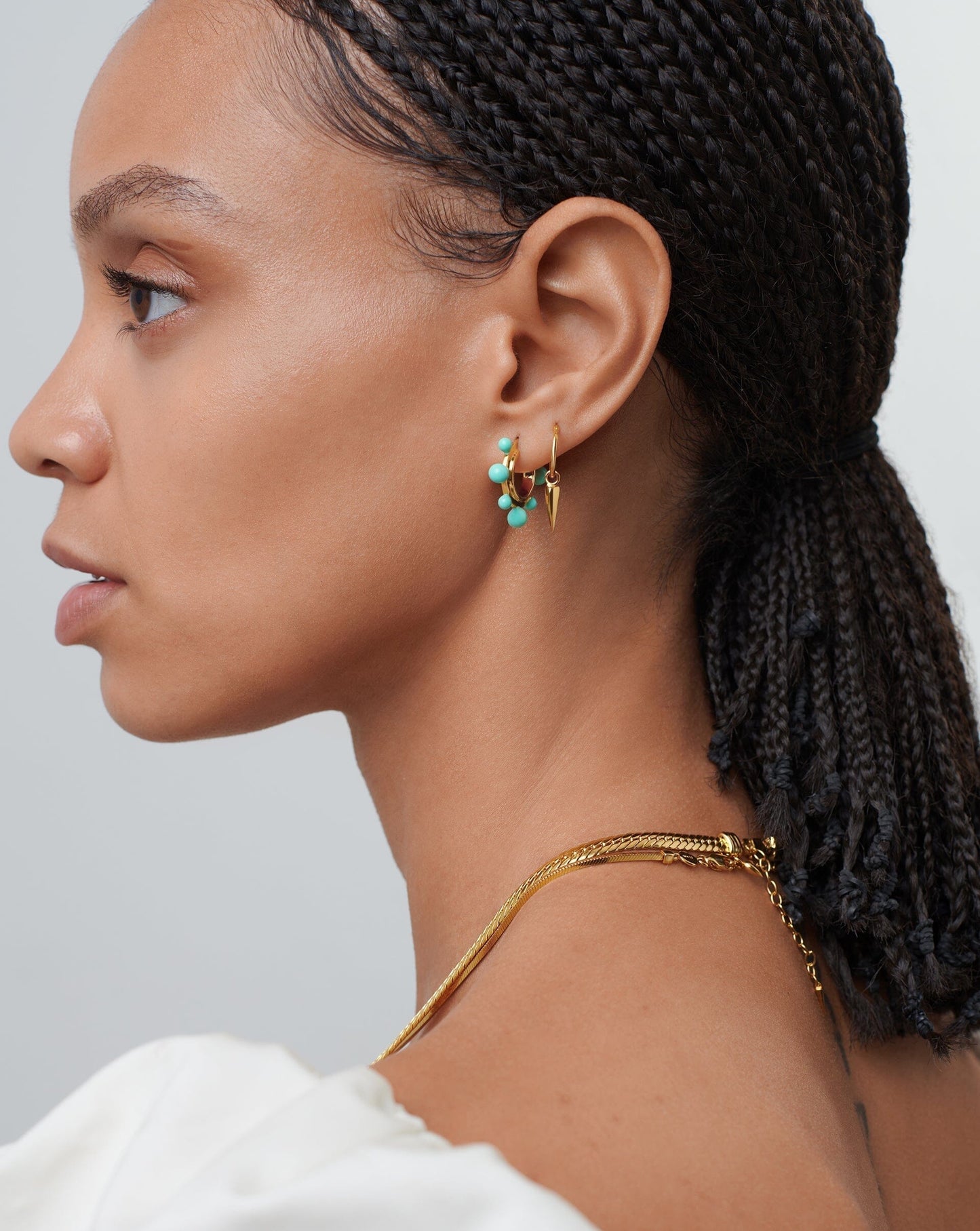 Good Vibes Neon Enamel Sphere Small Hoop Earrings | 18ct Gold Plated/Aqua