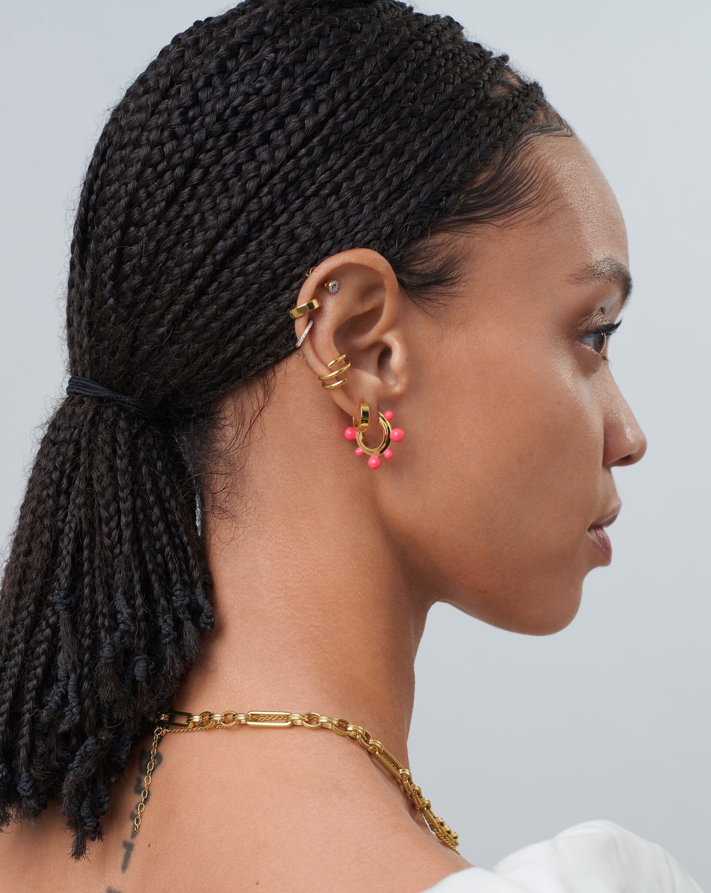 Good Vibes Neon Enamel Sphere Small Hoop Earrings | 18ct Gold Plated/Hot Pink