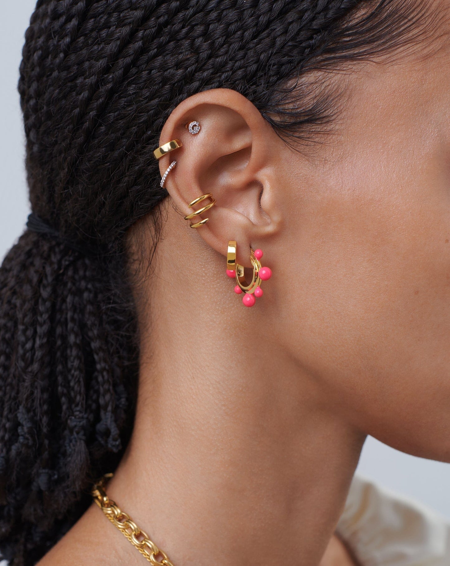 Good Vibes Neon Enamel Sphere Small Hoop Earrings | 18ct Gold Plated/Hot Pink