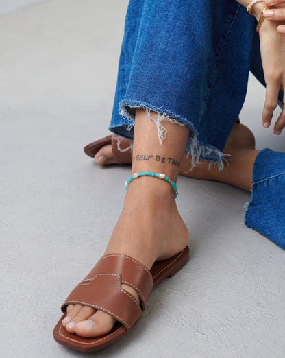 Good Vibes Satellite Pearl Beaded Anklet | 18ct Gold Plated/Pearl & Turquoise Quartzite